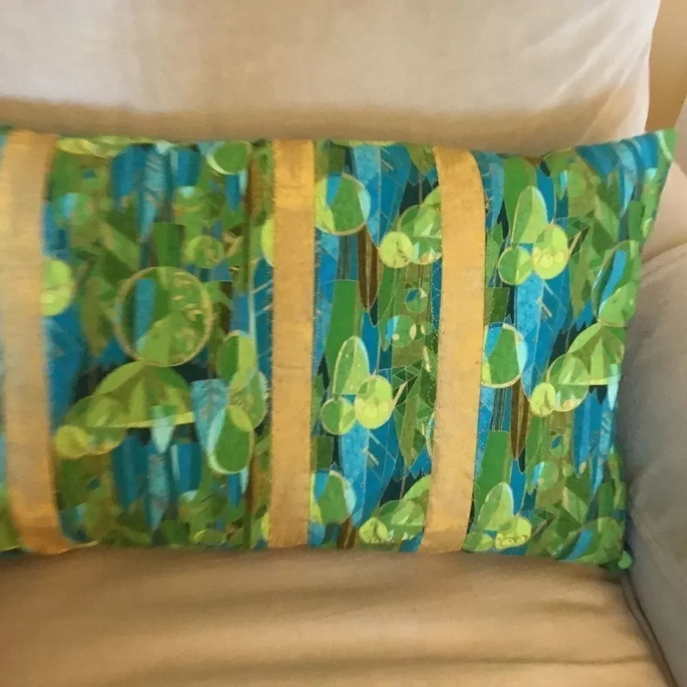 CLOSEOUT SALE $15 NWT  Quilted Teal & Gold 3 Stripe Pillow